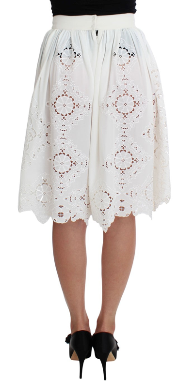 Shop Dolce & Gabbana White Silk Floral Ricamo Knee Women's Skirt