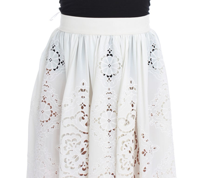 Shop Dolce & Gabbana White Silk Floral Ricamo Knee Women's Skirt