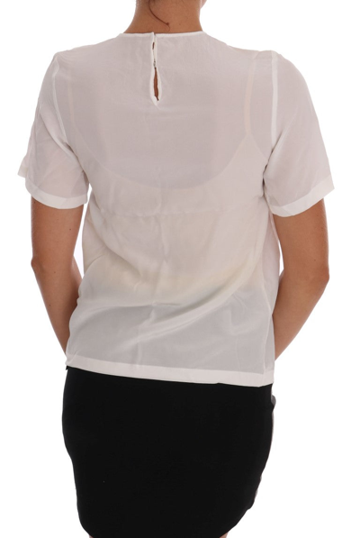 Shop Dolce & Gabbana White Silk Italia Is Love Blouse Women's T-shirt