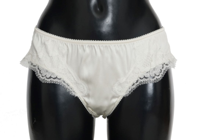 Shop Dolce & Gabbana White Silk Lace Underwear Women's Briefs