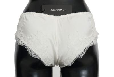 Shop Dolce & Gabbana White Silk Lace Underwear Women's Briefs