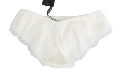 Shop Dolce & Gabbana White Silk Lace Underwear Women's Briefs