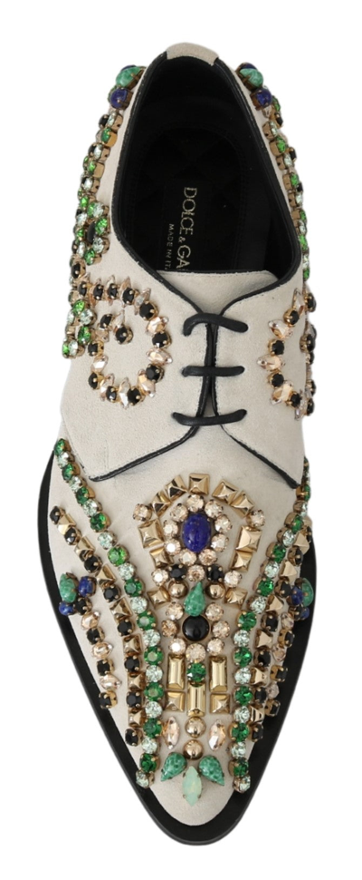 Shop Dolce & Gabbana Elegant White Suede Dress Flats With Women's Crystals