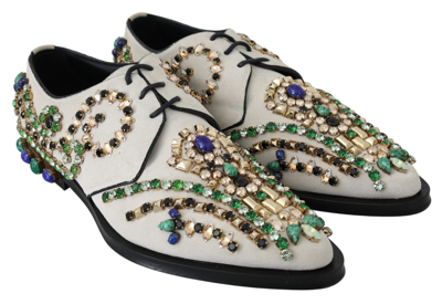 Shop Dolce & Gabbana Elegant White Suede Dress Flats With Women's Crystals