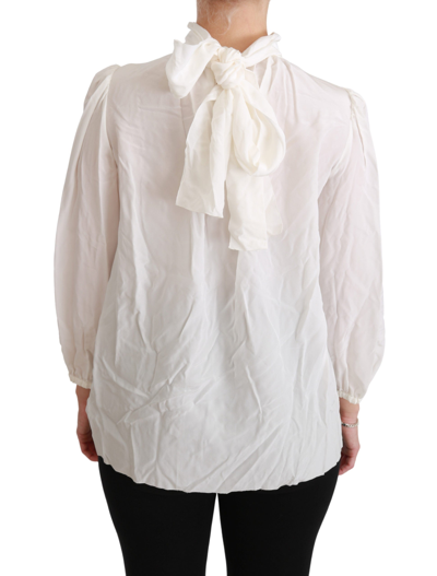 Shop Dolce & Gabbana White Turtle Neck Blouse Shirt Silk Women's Top