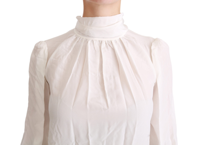 Shop Dolce & Gabbana White Turtle Neck Blouse Shirt Silk Women's Top