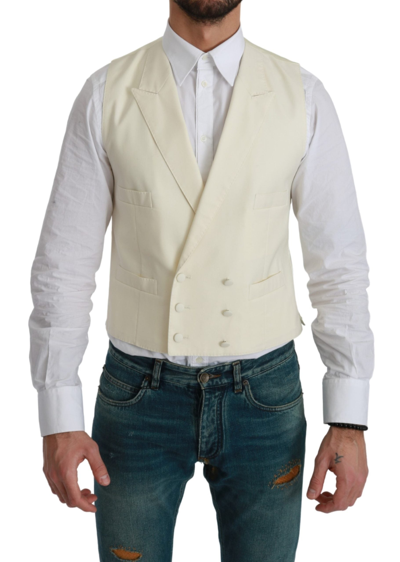 Shop Dolce & Gabbana Elegant Cream Wool Dress Men's Vest In White