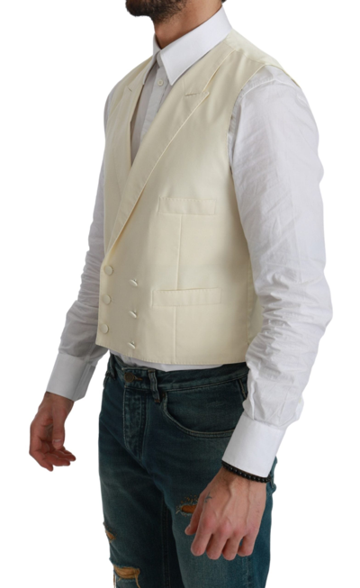 Shop Dolce & Gabbana Elegant Cream Wool Dress Men's Vest In White