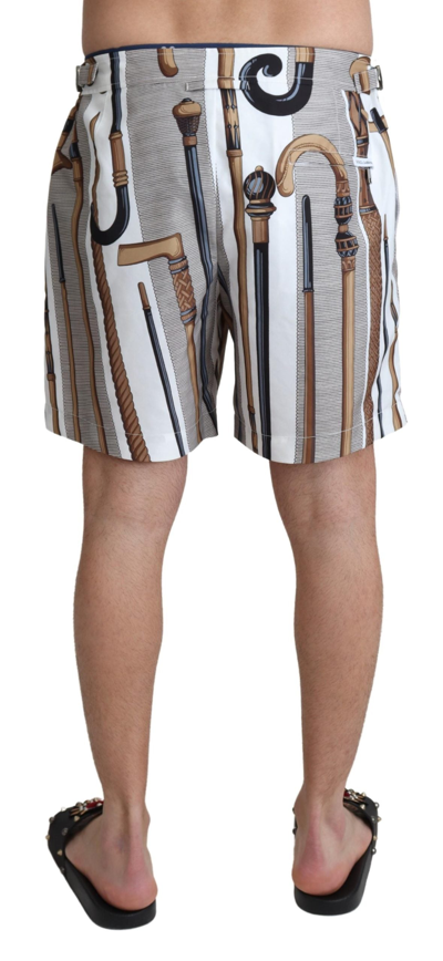Shop Dolce & Gabbana White Walking Stick Beachwear Shorts Men's Swimshorts