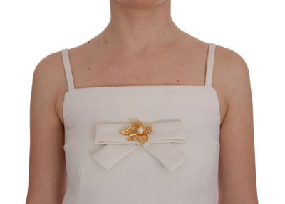 Shop Dolce & Gabbana White Wool Stretch Brooch Shift Women's Dress