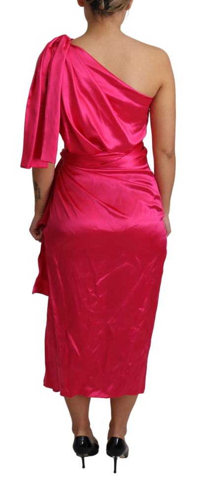 Shop Dolce & Gabbana Elegant Fuchsia Silk One-shoulder Wrap Women's Dress In Pink