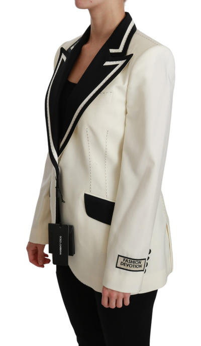 Shop Dolce & Gabbana Wool Cream Single Breasted Coat Blazer Women's Jacket