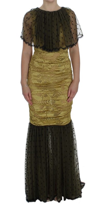 Shop Dolce & Gabbana Yellow Floral Lace Sheath Women's Dress