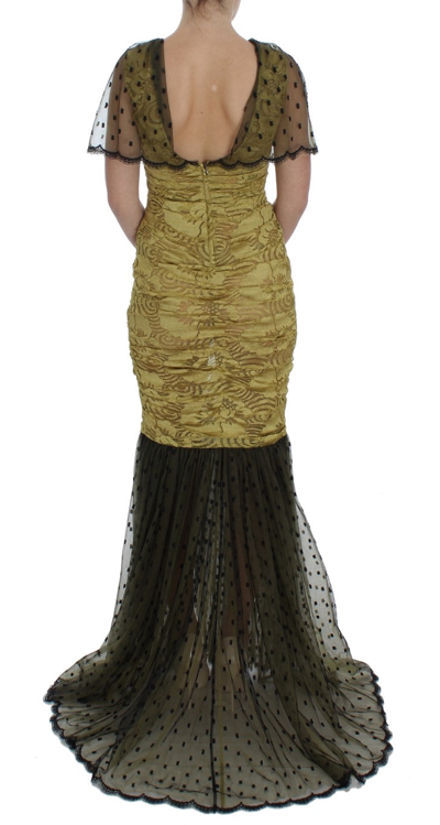 Shop Dolce & Gabbana Yellow Floral Lace Sheath Women's Dress