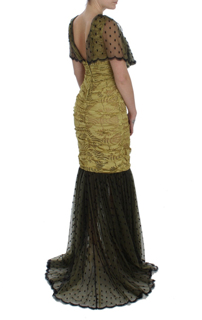 Shop Dolce & Gabbana Yellow Floral Lace Sheath Women's Dress