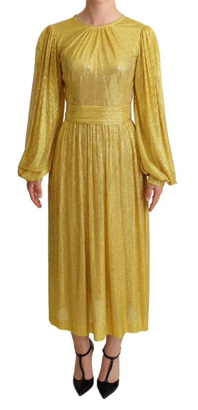 Shop Dolce & Gabbana Crystal Embellished Pleated Maxi Women's Dress In Yellow