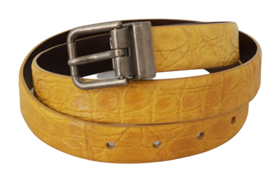 Shop Dolce & Gabbana Exotic Yellow Animal Pattern Leather Men's Belt In Gray