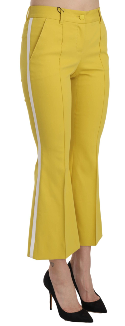 Shop Dolce & Gabbana Yellow Flared Bootcut Capri Cotton Women's Pants