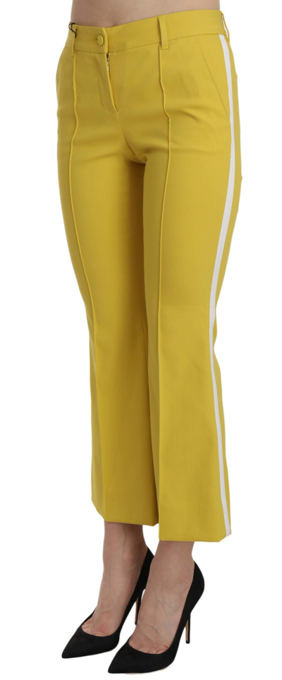 Shop Dolce & Gabbana Yellow Flared Bootcut Capri Cotton Women's Pants