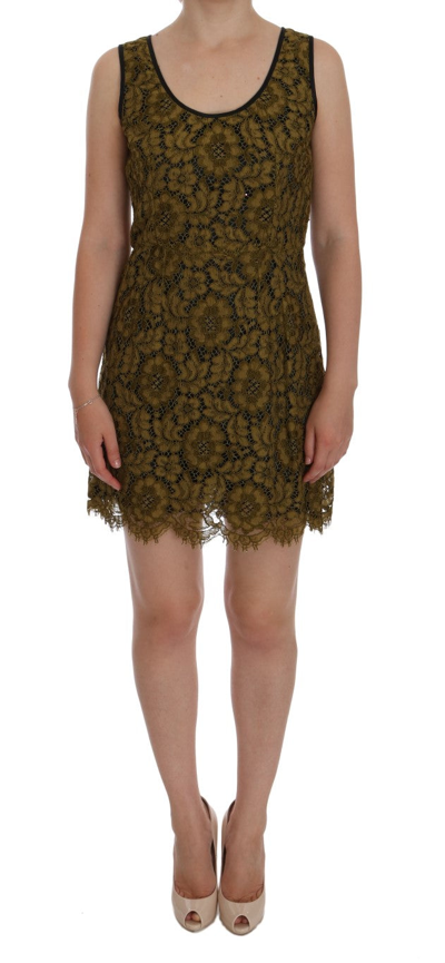 Shop Dolce & Gabbana Yellow Floral Lace Short Mini Shift Women's Dress