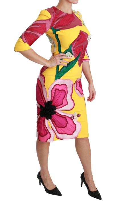 Shop Dolce & Gabbana Yellow Floral Crystal Bodycon Sheath Women's Dress