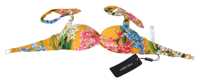 Shop Dolce & Gabbana Yellow Floral Print Swimsuit Beachwear Bikini Women's Tops