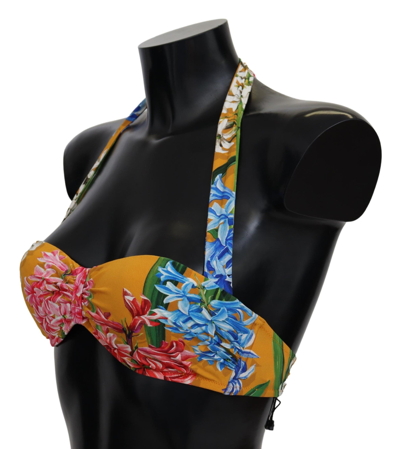 Shop Dolce & Gabbana Yellow Floral Print Swimsuit Beachwear Bikini Women's Tops