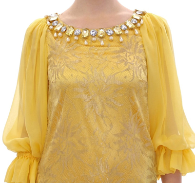 Shop Dolce & Gabbana Yellow Lace Crystal Mini Women's Dress