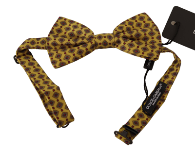 Shop Dolce & Gabbana Yellow Patterned Silk Adjustable Neck Papillon Bow Men's Tie