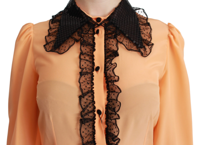 Shop Dolce & Gabbana Yellow Silk Sequin Lace Blouse Women's Shirt