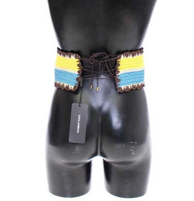 Shop Dolce & Gabbana Yellow Striped Wide Waist Raffia Men's Belt