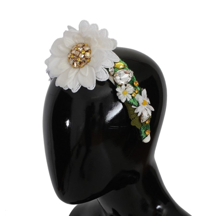 Shop Dolce & Gabbana Yellow White Sunflower Crystal Floral Women's Headband In Multicolor