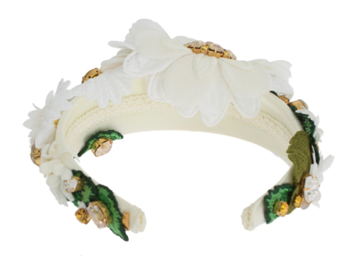 Shop Dolce & Gabbana Yellow White Sunflower Crystal Floral Women's Headband In Multicolor