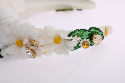 Shop Dolce & Gabbana Yellow White Sunflower Crystal Women's Headband In Multicolor