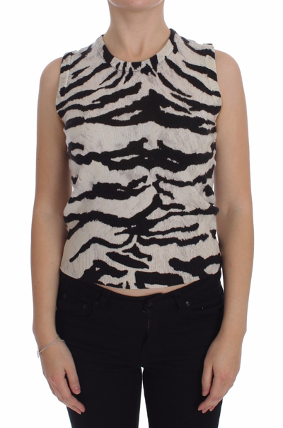 Shop Dolce & Gabbana Zebra Print Cashmere Sleeveless Women's Top In Black/white