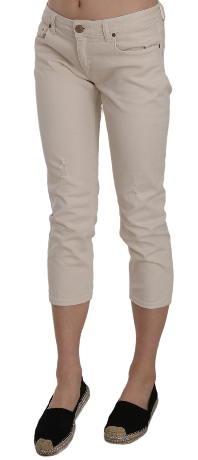 Shop Dondup Beige Cotton Stretch Low Waist Skinny Cropped Capri Women's Jeans