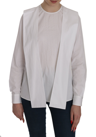 Dsquared2 Crew Neck Long Sleeve Cotton Blouse In White