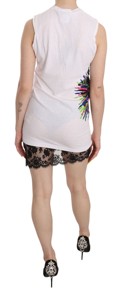 Dsquared2 Printed Crew Neck Sleeveless Bodycon Mini Dress In White