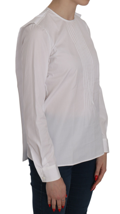 Dsquared2 Crew Neck Long Sleeve Cotton Blouse In White
