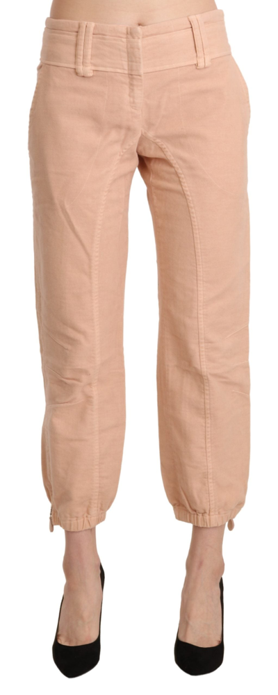 Shop Ermanno Scervino Beige Mid Waist Cropped Cotton Trouser Women's Pants