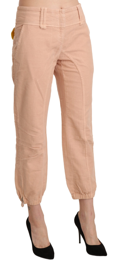 Shop Ermanno Scervino Beige Mid Waist Cropped Cotton Trouser Women's Pants