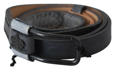 Shop Ermanno Scervino Black Leather Fringes Logo Buckle Women's Belt