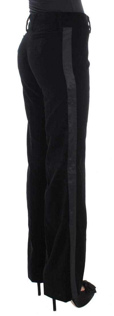 Shop Ermanno Scervino Black Striped Velvet Viscose Bootcut Women's Pants