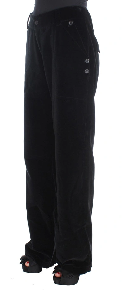 Shop Ermanno Scervino Black Velvet Cotton Straight Legs Women's Pants