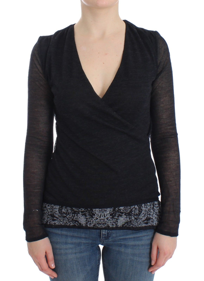 Shop Ermanno Scervino Black Wool Blend Stretch Long Sleeve Women's Sweater