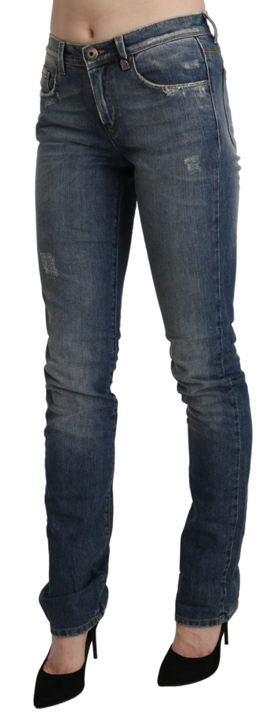 Ermanno Scervino Washed Mid Waist Skinny Denim Jeans In Blue