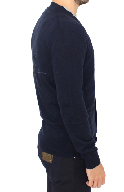 Shop Ermanno Scervino Blue Wool Cashmere Cardigan Pullover Men's Sweater