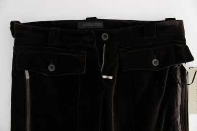Shop Ermanno Scervino Brown Cotton Velvet Zippers Slim Fit Women's Pants
