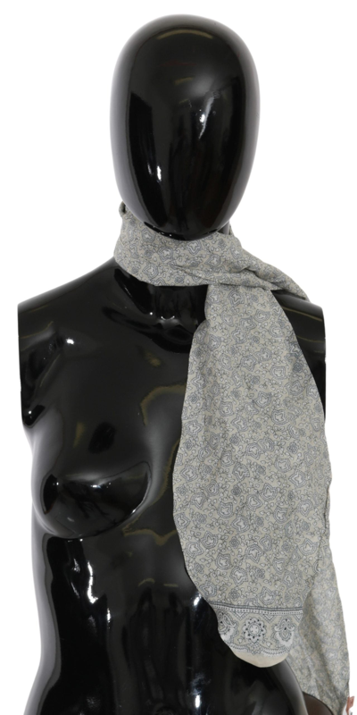 Ermanno Scervino Cotton Beige Blue Fantasy Print Scarf In Beige