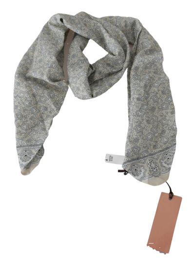 Ermanno Scervino Cotton Beige Blue Fantasy Print Scarf In Beige